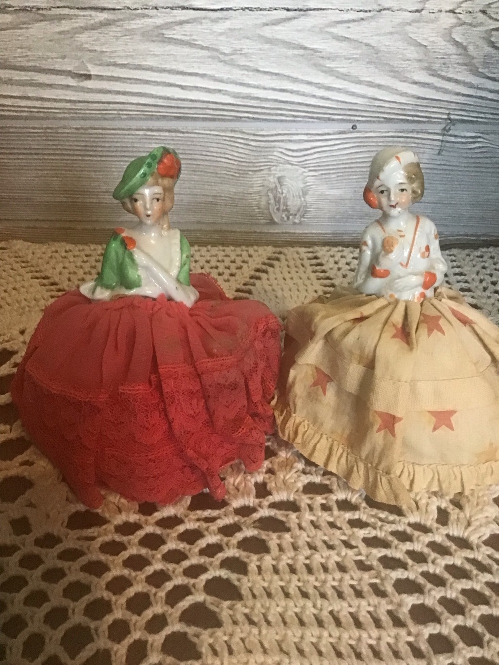 Vintage Half Doll Pin Cushion Pair - made in Japan